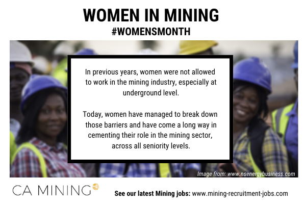 WomensMonth WomeninMining,caminingjobsinafrica