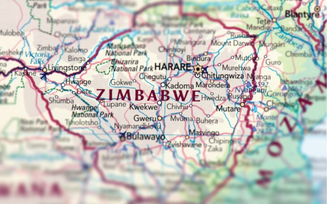 Close-up of a map of Zimbabwe